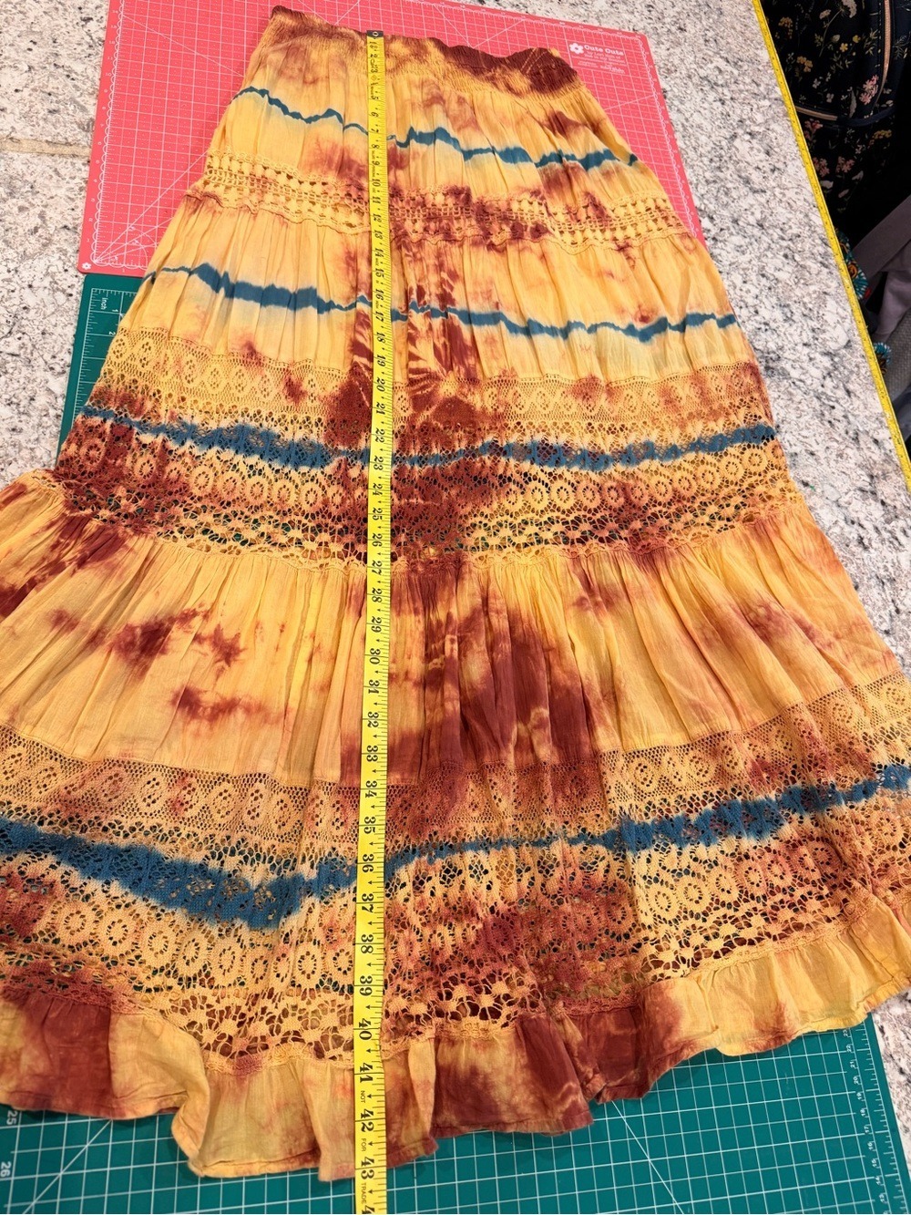 Earthbound Trading Co Tie Dye Boho Maxi Skirt Small Lace Tiered - Picture 3 of 8